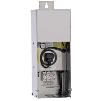 Stainless-steel low-voltage landscape lighting transformer with power cord and wire terminals