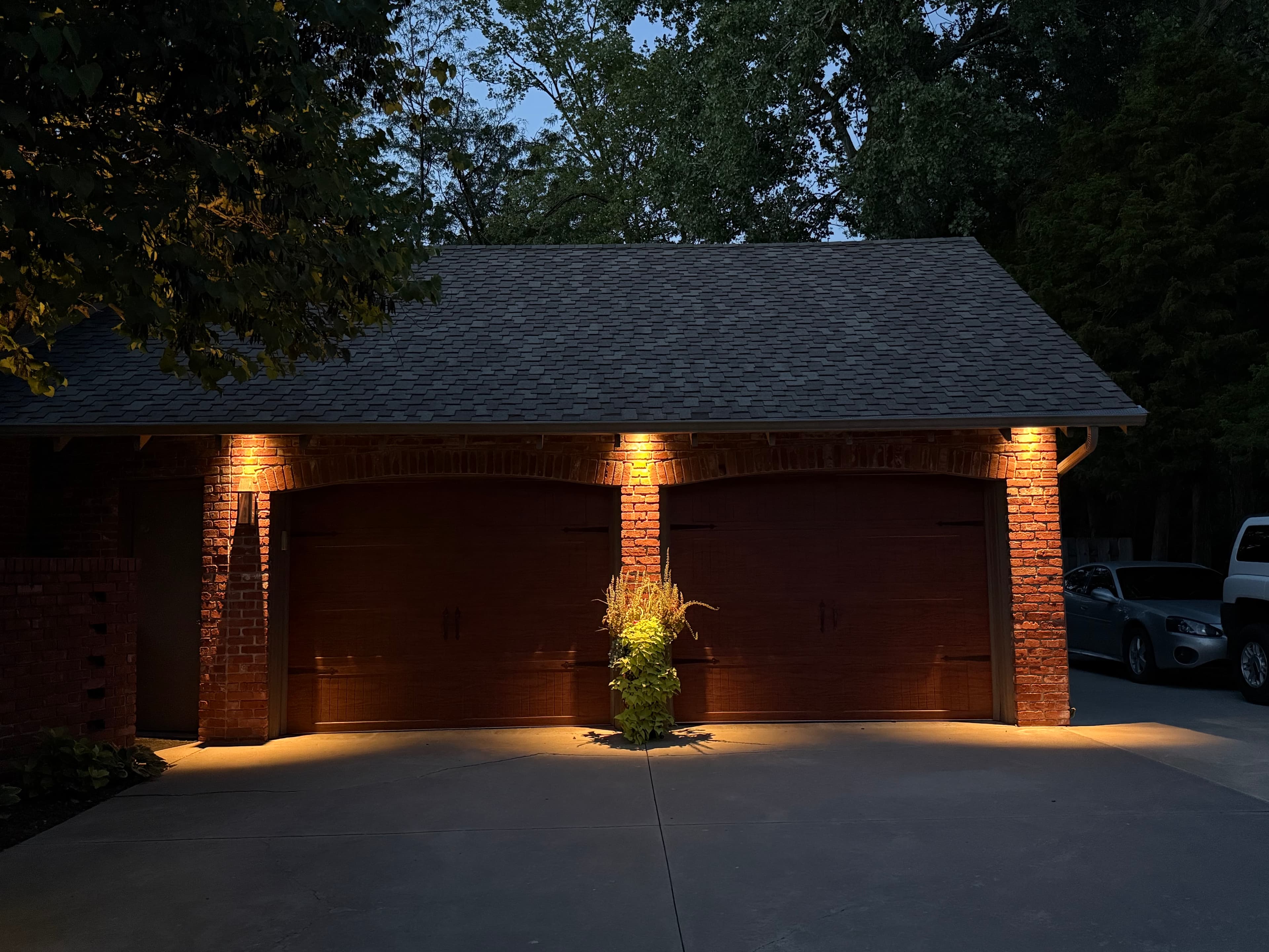 Ranch home detail with landscape lighting