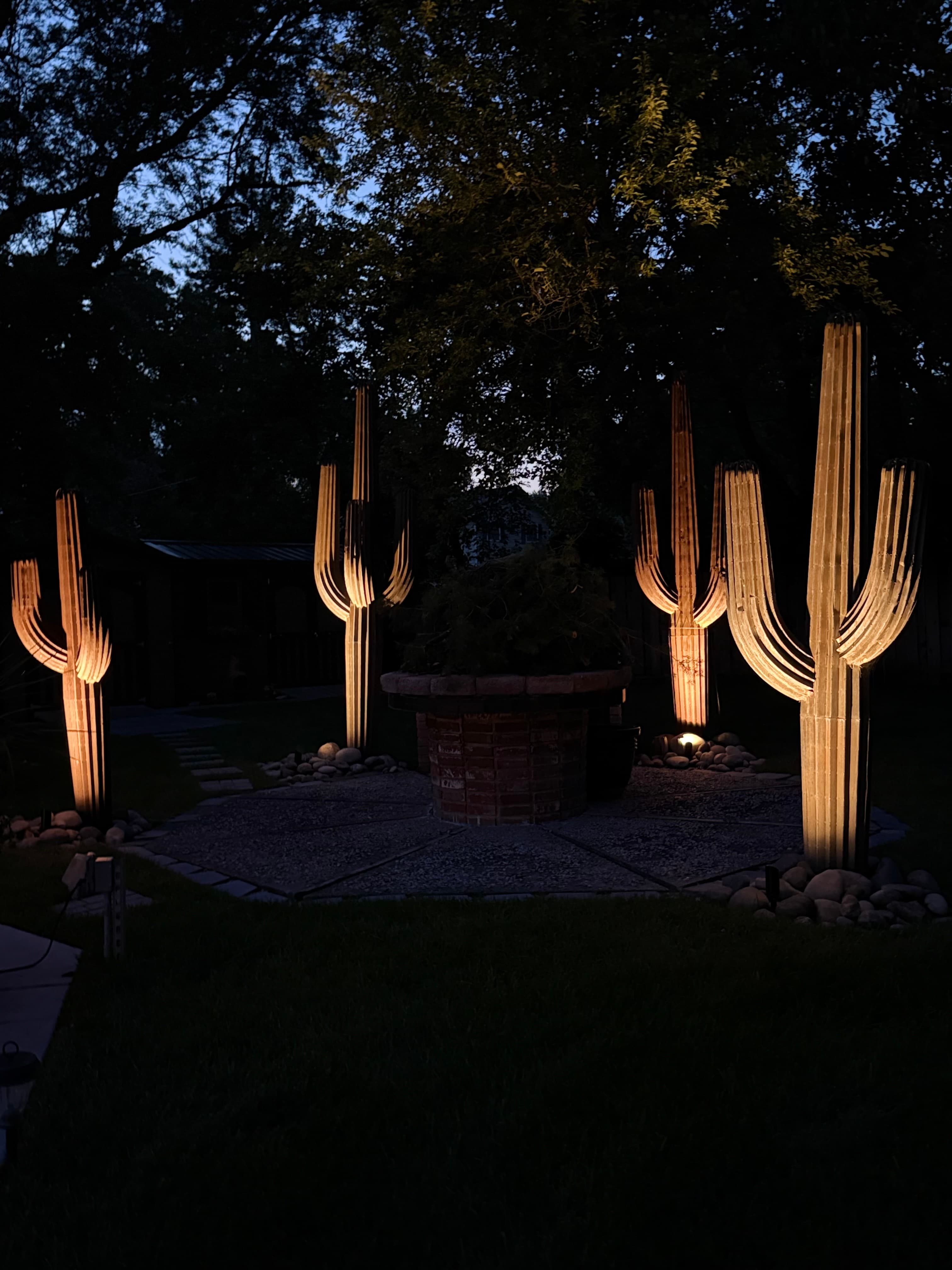 Complete backyard transformation at night