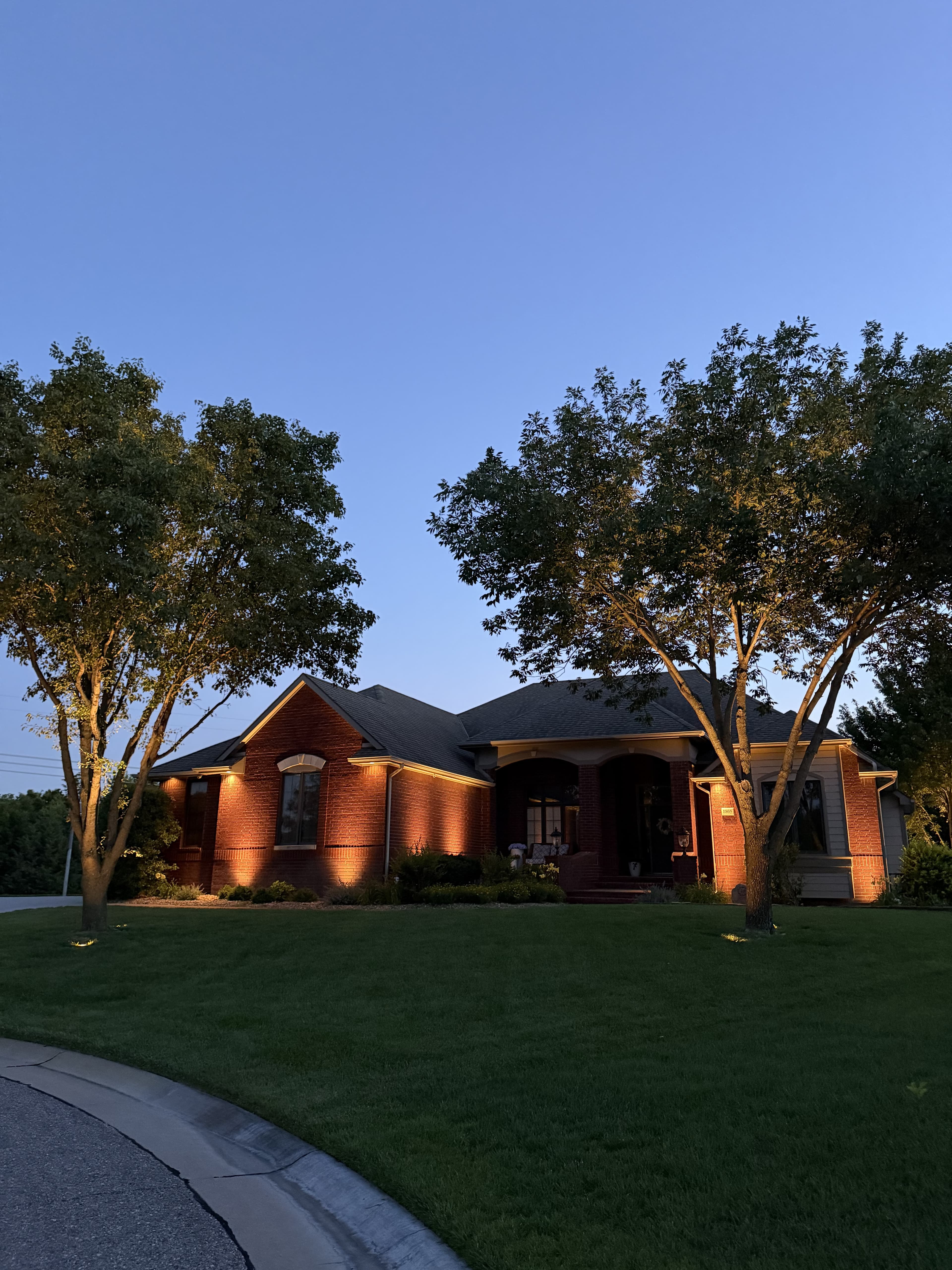 Reeds Cove wide backyard outdoor lighting view